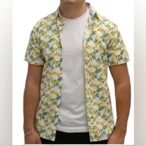 Men’s fun banana themed slim fit button down shirt great for parties beach etc